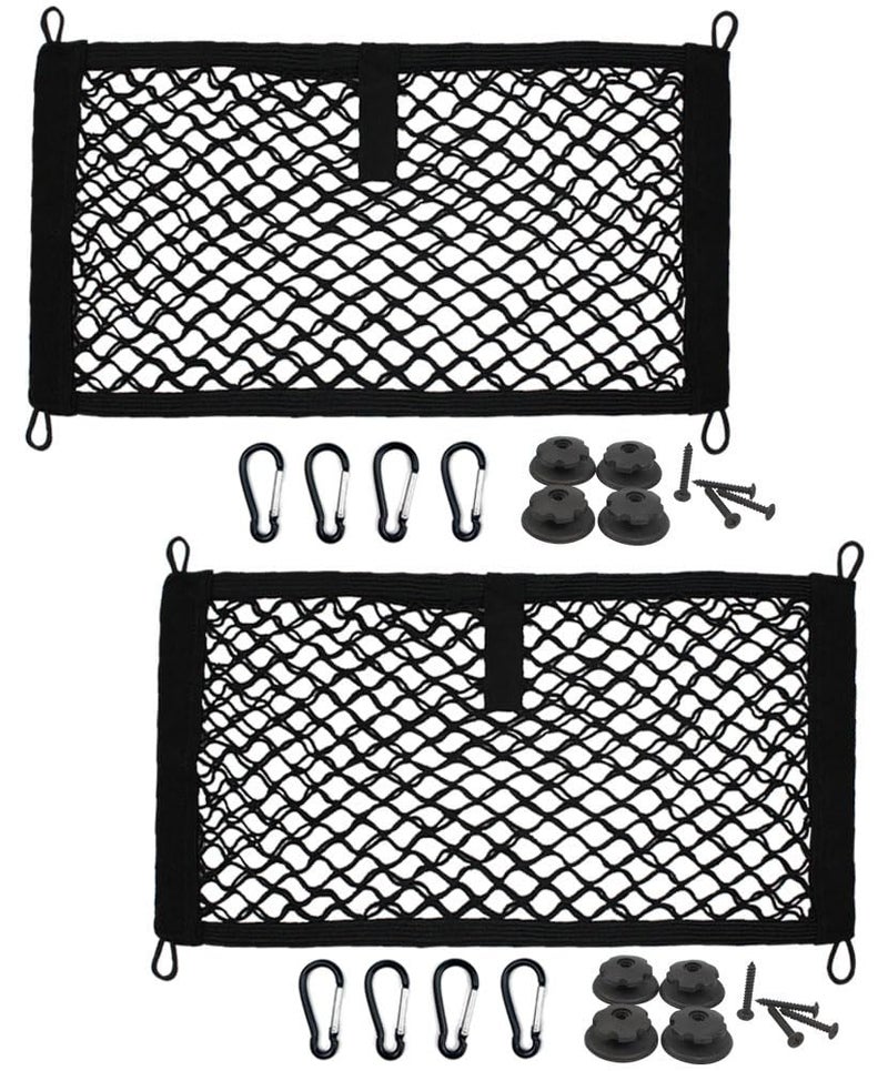 JAVOedge [2 Pack] JAVOedge Medium Cargo Net for Car, SUV, Truck, RV, Boat â€“ Elastic Storage Mesh Organizer with Builtâ€‘in Hooks, 8 Screws & 8 Carabiners â€“ Heavyâ€‘Duty Trunk Cargo Net & Vehicle Storage Bag - Image 1